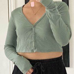 Garage Sage Green Long Sleeve Button Top
